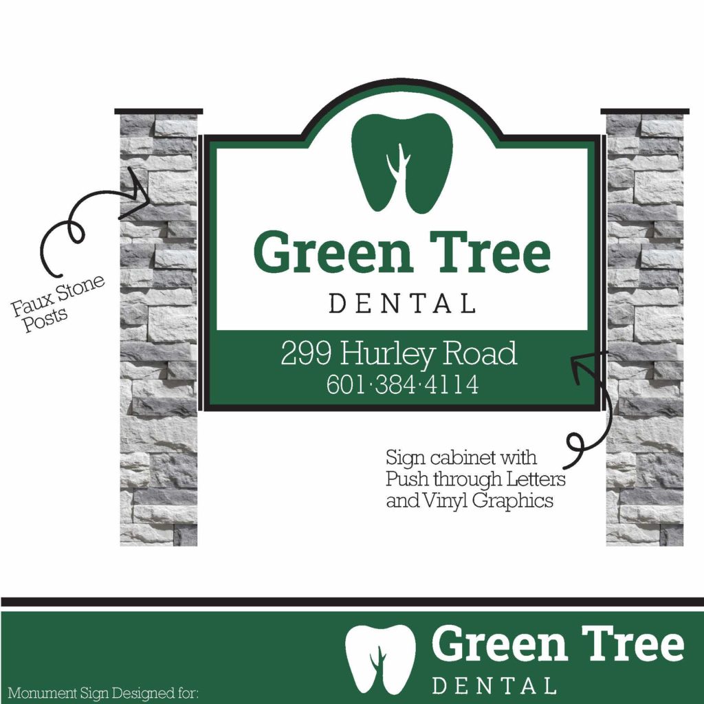 green tree dental monument sign design