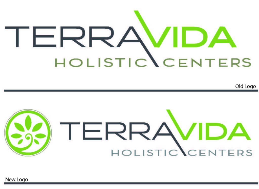 side by side of an old and updated logo through the most recent rebrand for terra vida holistic centers.